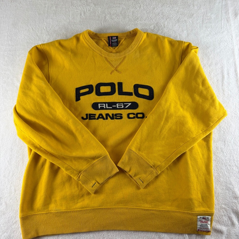 Vintage Ralph Lauren Sweatshirt RL-67 Yellow Mens XL Pullover Made in USA